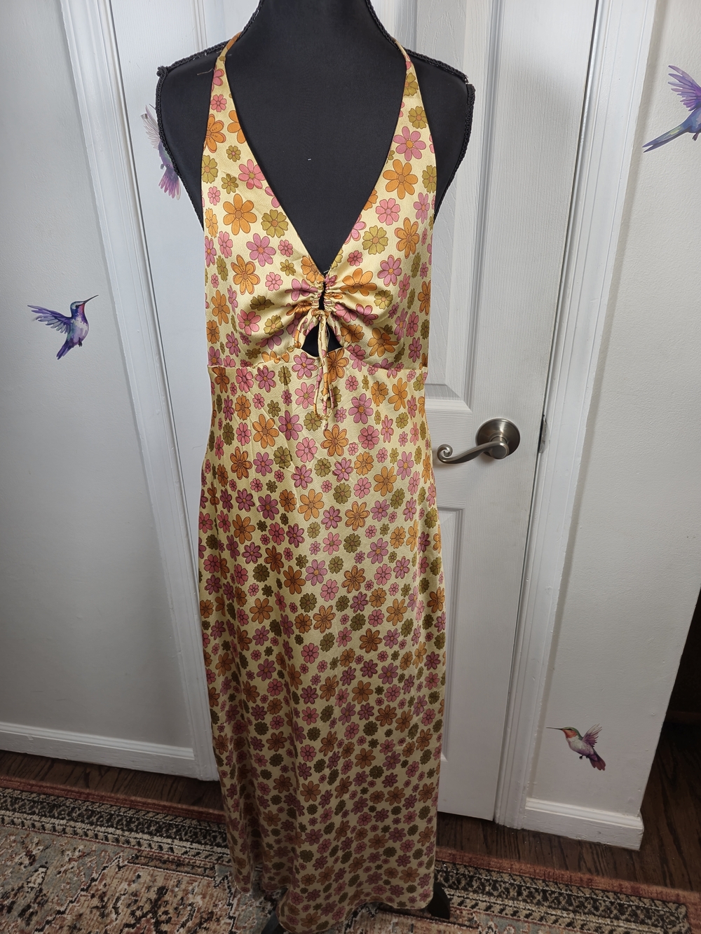 70s Floral Halter Maxi Dress - Boho Chic Summer Festival Gown - Picture 3 of 7